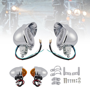 Motorcycle Beam Headlight Fog Lamp Custom Chrome #D17 For Racer Bobber Chopper