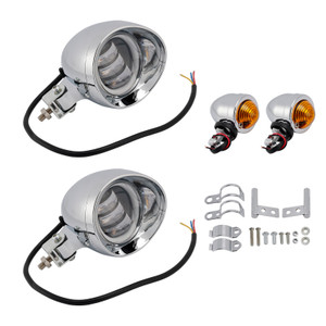 Motorcycle Beam Headlight Fog Lamp Custom Chrome #D18 For Racer Bobber Chopper