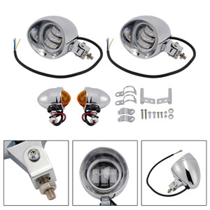 Motorcycle Beam Headlight Fog Lamp Custom Chrome #D18 For Racer Bobber Chopper