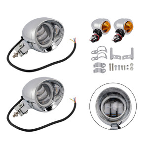 Motorcycle Beam Headlight Fog Lamp Custom Chrome #D18 For Racer Bobber Chopper