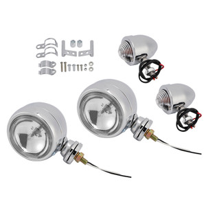 Motorcycle Beam Headlight Fog Lamp Custom Chrome #D19 For Racer Bobber Chopper