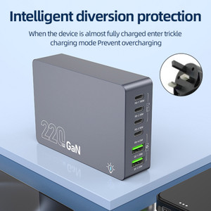 F8A Desktop Charging Station USB 6-Port Fast Charger PD100W Charging Stand Smart Charger UK Plug