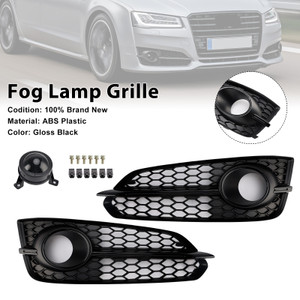 2015-2017 Audi A8 S8 2PCS Black Front Fog Grille Gloss Black Generic