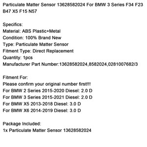2013-2021 BMW 3 Series F34 F23 B47 X5 F15 N57 Particulate Matter Sensor 13628582024 Generic