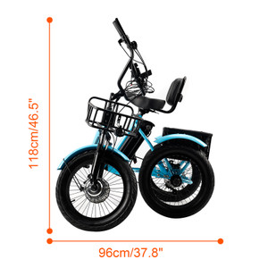 18" 48V 13AH 350W (peak 525W) Electric Trike Variable speed with IPX7 Display