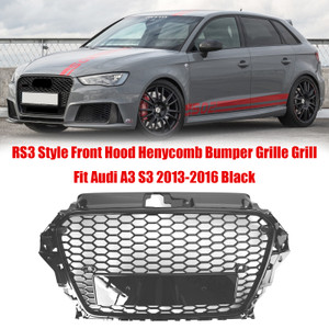 RS3 Style Front Hood Henycomb Bumper Grille Grill Fit Audi A3 S3 2013-2016 Black