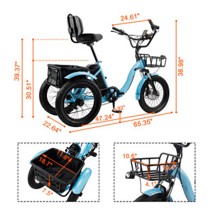18" 48V 13AH 350W (peak 525W) Electric Trike Variable speed with IPX7 Display