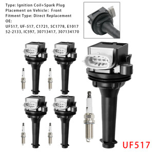 2012-2016 Volvo S60 2.5L L5 5x Ignition Coil Pack UF517+Spark Plugs Generic