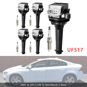 2012-2016 Volvo S60 2.5L L5 5x Ignition Coil Pack UF517+Spark Plugs Generic