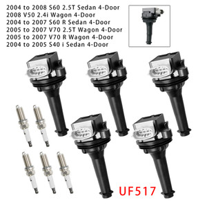 2012-2016 Volvo S60 2.5L L5 5x Ignition Coil Pack UF517+Spark Plugs Generic