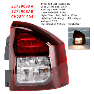 2014-2017 Jeep Compass Right Rear Tail Light Rear Lamp Assembly 5272908AA 5272908AB Generic