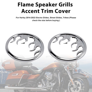 2014-2022 Harley Touring Electra Glide Flame Speaker Grills Accent Trim Cover Chrome Generic