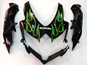 Fairings Suzuki GSXR 600 750 Black & Green Flame GSXR Racing  (2008-2009-2010)