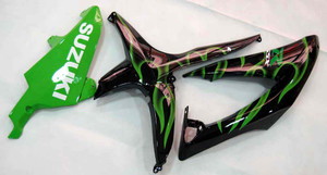 Fairings Suzuki GSXR 600 750 Black & Green Flame GSXR Racing  (2008-2009-2010)