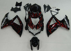 Fairings Suzuki GSXR 600 750 Black & Red Flame Racing  (2008-2009-2010)