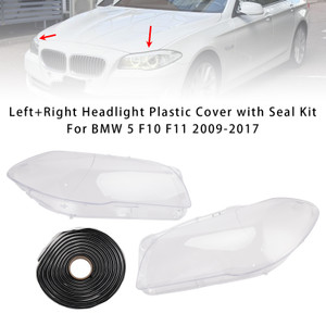 2009-2017 BMW 5 F10/ F11/ F10 LCI /F11 LCI Left+Right Headlight Plastic Cover with Seal Kit Generic