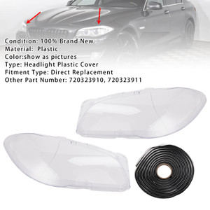 2009-2017 BMW 5 F10/ F11/ F10 LCI /F11 LCI Left+Right Headlight Plastic Cover with Seal Kit Generic