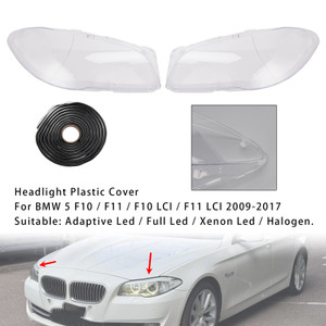 2009-2017 BMW 5 F10/ F11/ F10 LCI /F11 LCI Left+Right Headlight Plastic Cover with Seal Kit Generic