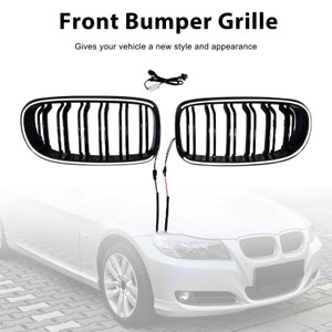 2009-2011 BMW 3 Series E90/E91 Double Rib Front Kidney Grille Gloss Black Generic