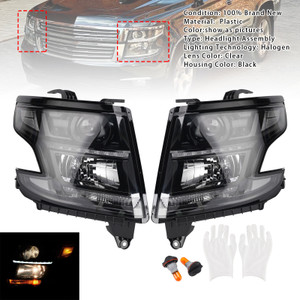 2015-2020 Chevy Tahoe Suburban Halogen Headlights Projector Black Generic