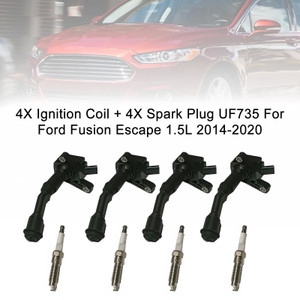 2014-2020 Ford Fusion Escape 1.5L 4X Ignition Coil + 4X Spark Plug UF735 Generic