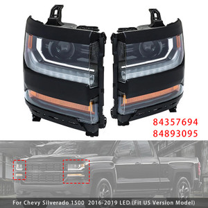 2016-2019 Chevy Silverado 1500 Left+Right LED Headlight 84357694 84893095 Gloss Black Generic