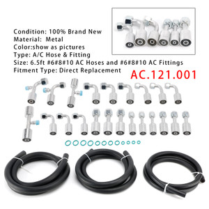 AC.121.001 Universal #6#8#10 A/C Hose & Fitting Kit 6.5ft For Custom Air Conditioning Lines