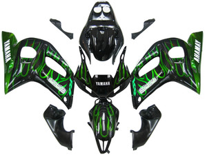 Fairings Yamaha YZF-R6 Black & Green Flame R6 Racing (1998-2002)