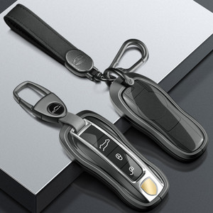 Aluminum Alloy TPU BLK Car Key Case Cover With Buckle For Porsche Cayenne 911
