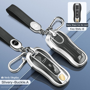 Aluminum Alloy TPU Silver Car Key Case Cover With Buckle For Porsche Cayenne 911