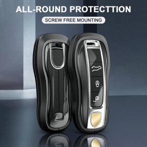 Aluminum Alloy TPU Silver Car Key Case Cover With Buckle For Porsche Cayenne 911