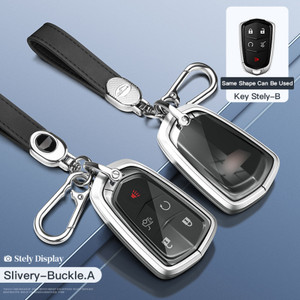 Aluminum Alloy TPU Silver Car Key Case Cover With Buckle For Cadillac