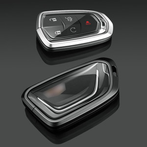 Aluminum Alloy TPU Silver Car Key Case Cover With Buckle For Cadillac