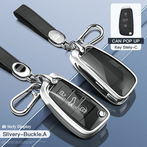 Aluminum Alloy TPU Car Key Case Cover With Buckle Black For Audi A6l A4l A3