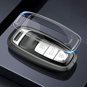 Aluminum Alloy TPU Car Key Case Cover With Buckle Silver For Audi A6l A4l A3