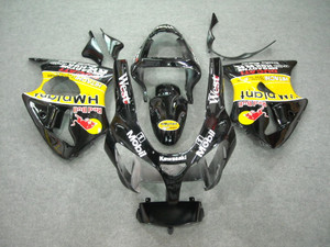 Fairings Plastics Kawasaki ZX6R 636 Black Yellow Racing (2000-2002)