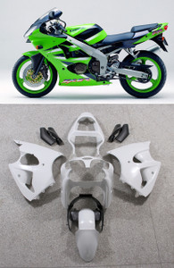 Fairings Plastics Kawasaki ZX6R 636 Green Blue ZX6R Racing (2000-2002)