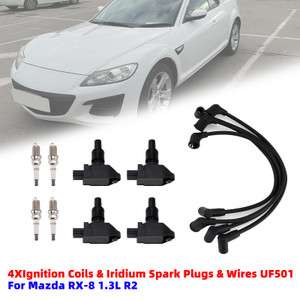 4*Ignition Coils & Iridium Spark Plugs & Wires UF501 For Mazda RX-8 1.3L R2