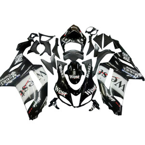 Amotopart Fairings Kawasaki ZX6R ZX636 Black White West Ninja Racing (2007-2008) Customs Fairing