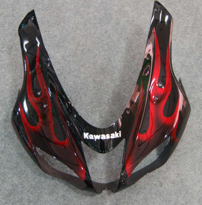 Fairings Kawasaki ZX6R ZX636 Black & Red Flame Ninja Racing  (2007-2008)