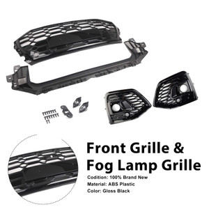 Front Bumper Grille Honeycomb Grille & Fog Light Cover Fit Audi Q5 2021-2025
