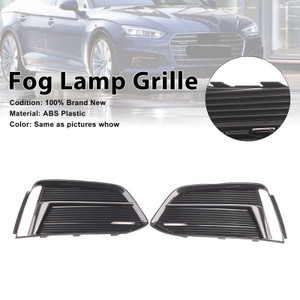 Black/Chrome Front Bumper Fog Light Grille Cover Bezel Fit Audi A5 2017-2019