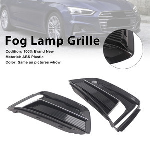Black/Chrome Front Bumper Fog Light Grille Cover Bezel Fit Audi A5 2017-2019