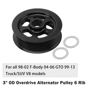 3" OD Overdrive Alternator Pulley 6 Rib Billet Aluminum For LS1 LS2 LS3 LS6