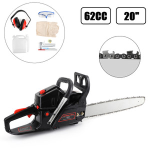 62cc Chainsaw 20" Bar Powered Engine 2 Cycle Gasoline Chain Saw Red