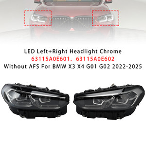 LED Left+Right Headlight Chrome Without AFS For BMW X3 X4 G01 G02 2022-2025