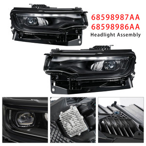 Left+Right Full LED Projector Headlight For Jeep Wagoneer 2022-2025 Black