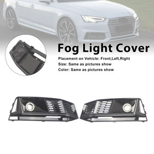 2PCS Black Front Bumper Foglight Grille Grill Fit Audi A4 S4 B9 2016-2019