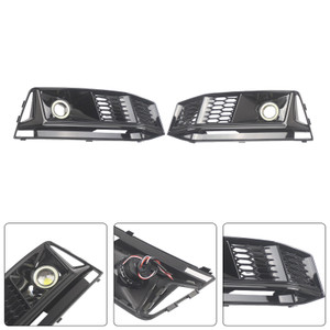 2PCS Black Front Bumper Foglight Grille Grill Fit Audi A4 S4 B9 2016-2019
