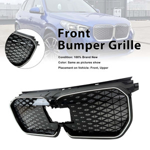 Black Front Bumper Grill Grille Fit BMW iX1 U11 2023-2025 W/LED Light
